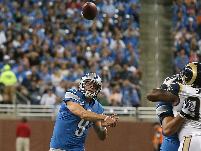 St Louis Rams are beaten by the Detroit Lions led by Matthew Stafford.