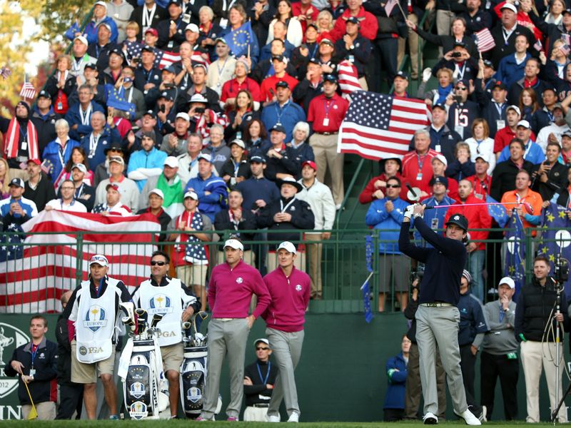 Bubba Watson got proceedings under way on day two. Watson and Webb Simpson were up against Ian Poulter and Justin Rose in the top foursomes match