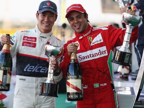 Kamui Kobayashi poses with Felipe Massa&nbsp;