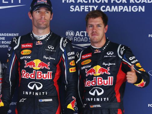 Webber and Vettel start at the front of the grid.