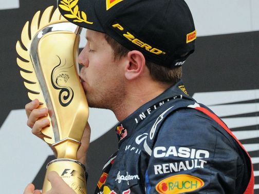 Sebastian Vettel celebrates Korean Grand Prix success.