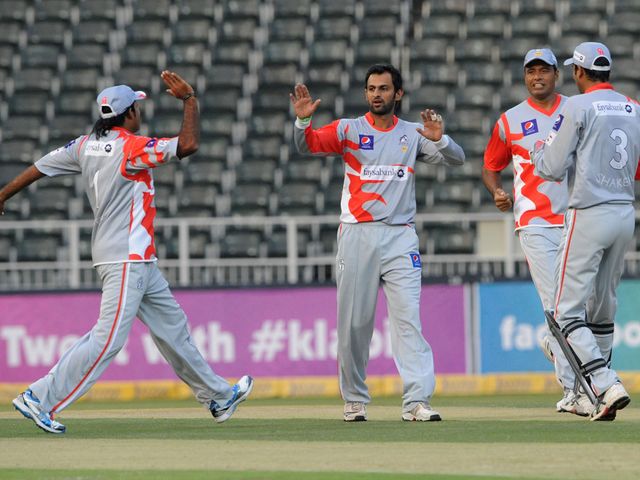 Sialkot celebrate the wicket of Michael Carberry