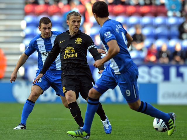 Phil Neville in action for Everton.