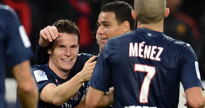 Kevin Gameiro celebrates his winning goal that took PSG top of the table