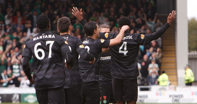 Ambrose (r): Celebrates his goal for Celtic