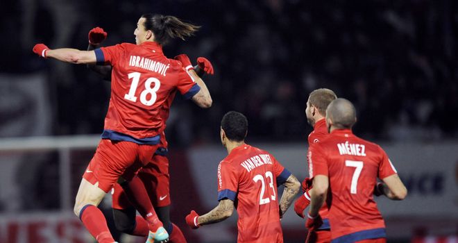Jumping for joy: Zlatan Ibrahimovic gets the winner