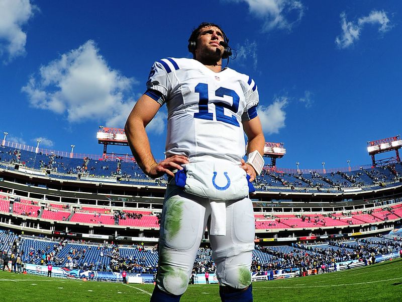 Colts quarterback Andrew Luck is interviewed after the game