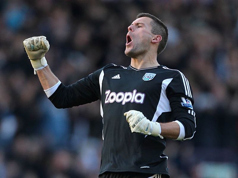 Ben Foster celebrates after goals from Morrison, Gera and Mulumbu are enough to guide WBA to three points.