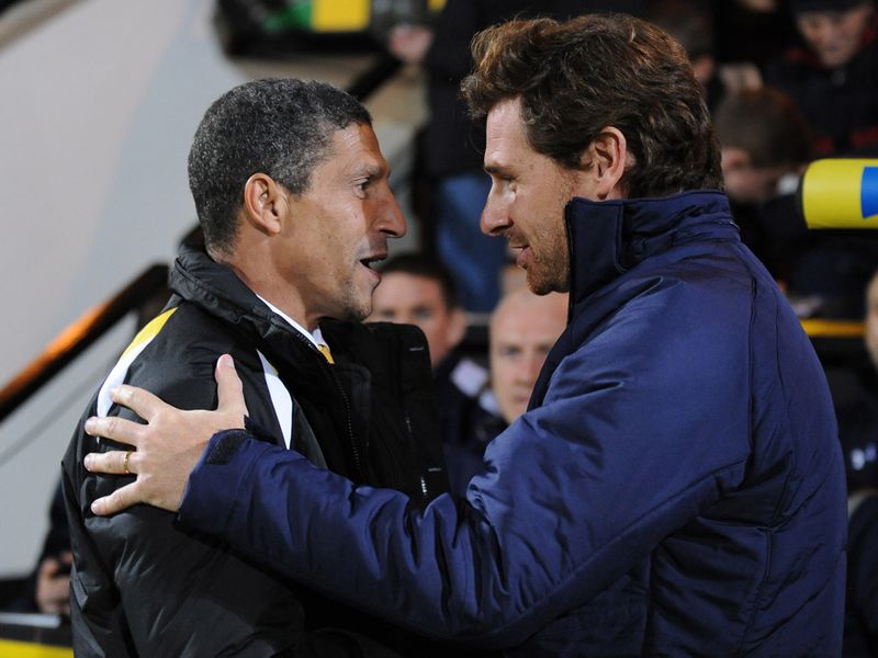 Chris Hughton said hello to Andre Villas-Boas before Norwich took on Tottenham.