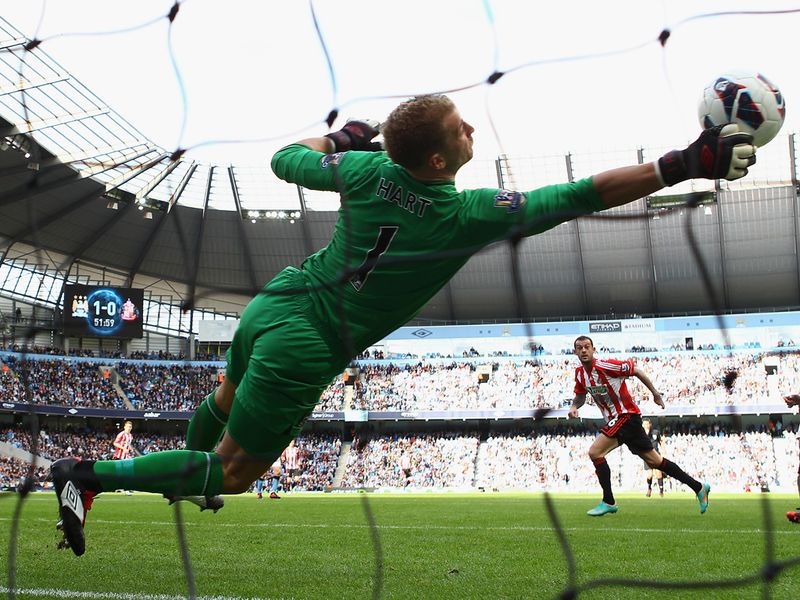 Joe Hart makes an impressive save from a Steven Fletcher header but the Sunderland striker was ruled to be offside.