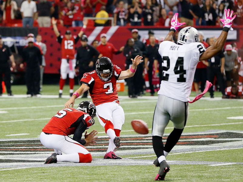 Matt Bryant kicks a last-second field goal as Atlanta go 6-0 and stay undefeated against the Raiders.