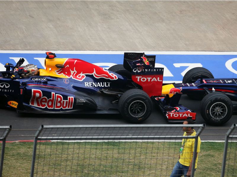 Vettel's only mistake of the day was stopping in the wrong spot and needing a push from Webber