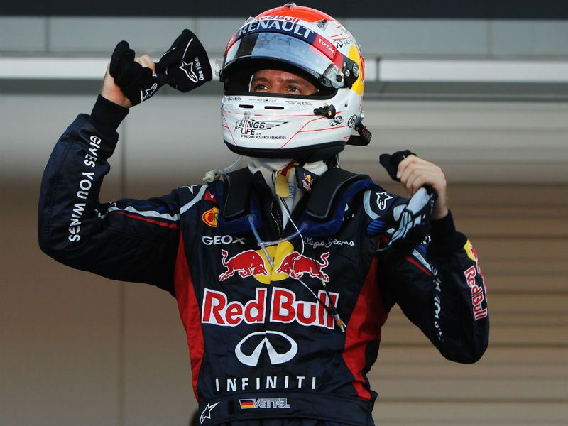 Sebastian Vettel celebrates his win