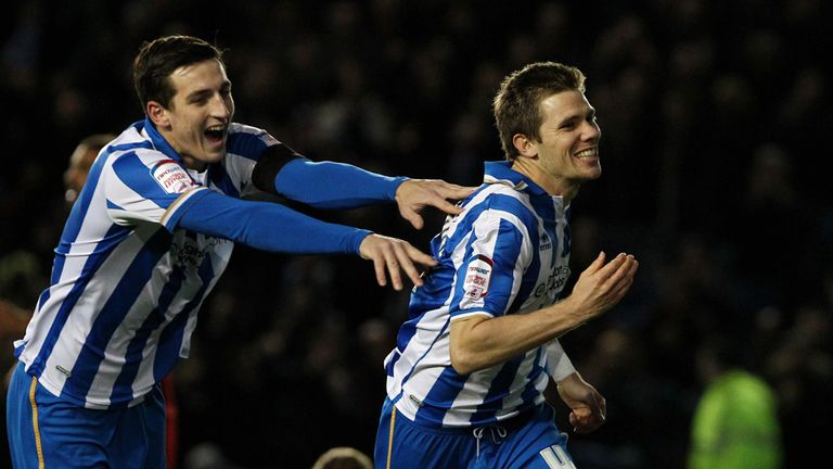 Dean Hammond (r): Celebrates his goal for Brighton