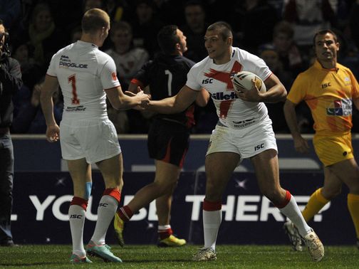 Ryan Hall celebrates one of his four tries