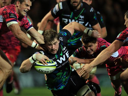 Morgan Allen goes in for an Ospreys try