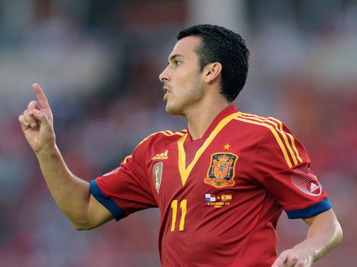 Pedro celebrates his goal for Spain