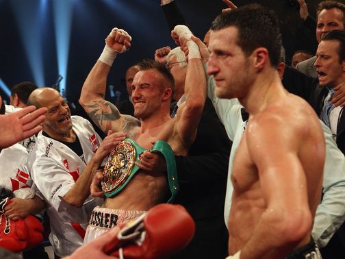 Kessler celebrates his victory over Froch in Denmark.