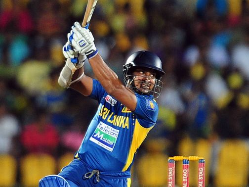 Kumar Sangakkara cracks the ball away