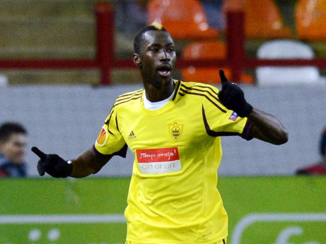 Lacina Traore celebrates his goal for Anzhi
