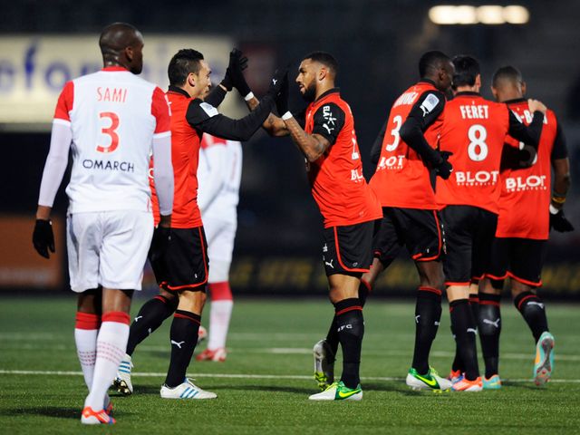 Mevlut Erding after putting Rennes ahead