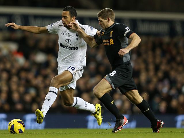 Mousa Dembele and Steven Gerrard battle for the ball