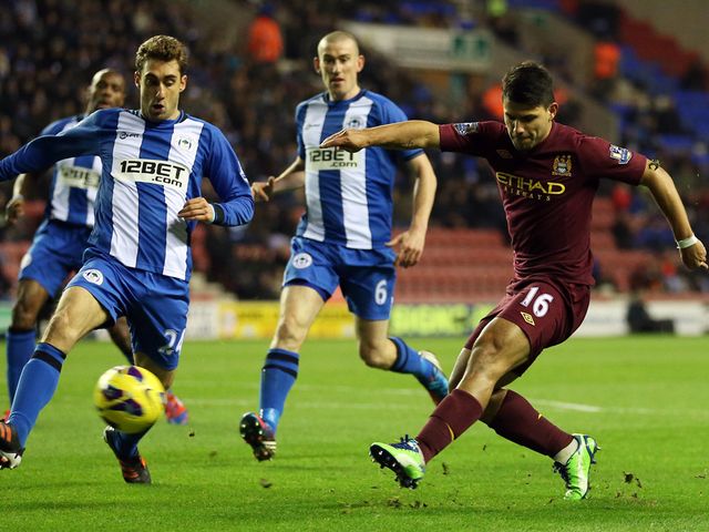 Sergio Aguero has a shot on goal for Man City