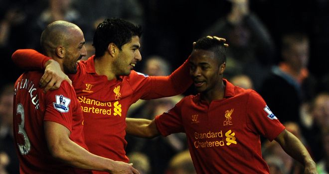 Jose Enrique (left): Aiming to lessen the goalscoring burden on Luis Suarez (centre)