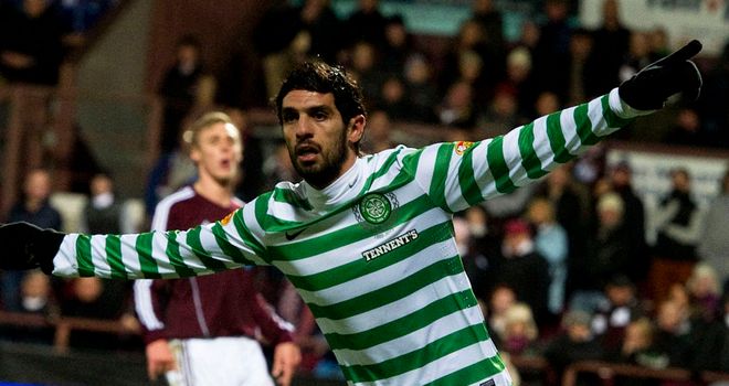 Lassed Nouioui: Celebrates opening goal for Celtic