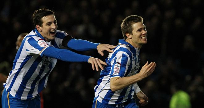 Dean Hammond (r): Celebrates his goal for Brighton