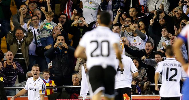 Roberto Soldado celebrates Valencia's opener