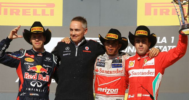 McLaren's Whitmarsh and Hamilton ended up sharing the podium with Ferrari's Alonso