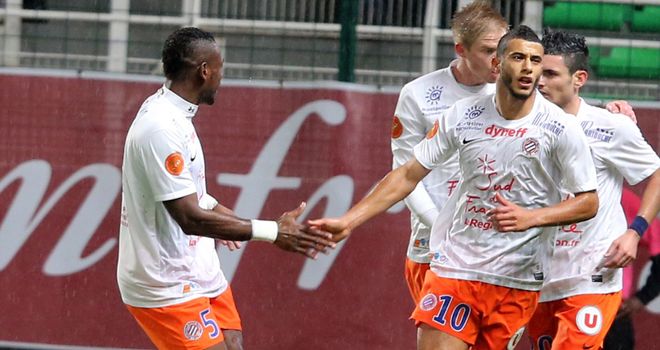 Younes Belhanda celebrates putting Montpellier ahead