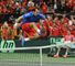 A triumphant Radek Stepanek leaps the net after his decisive victory
