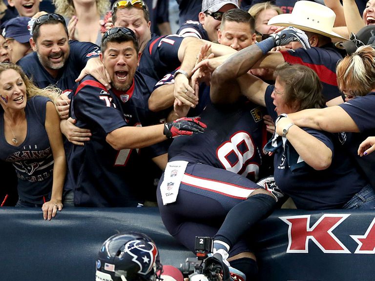 Andre Johnson leaps in the crowd after his dramatic TD