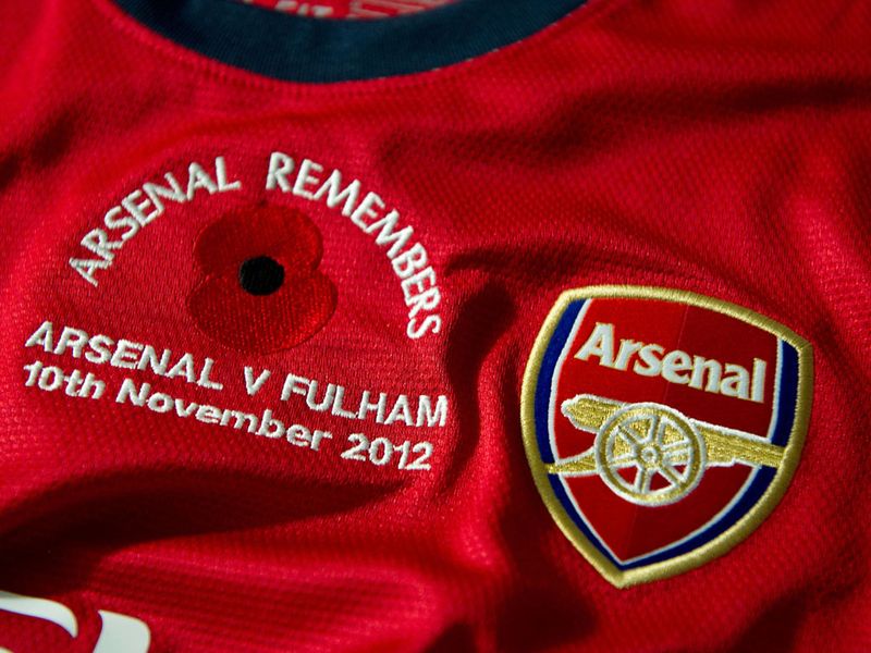 Arsenal wear these customised shirts to commemorate Remembrance Sunday.