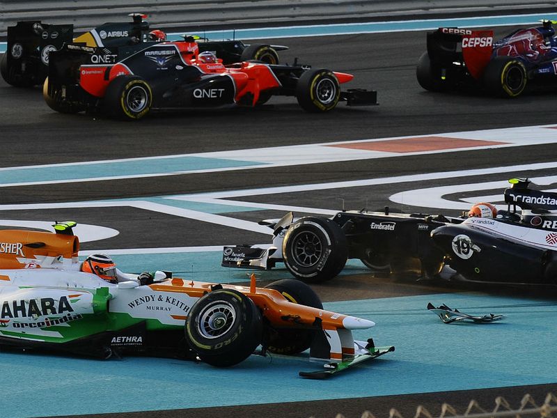 Bruno Senna and Nico Hulkenberg collide at the start