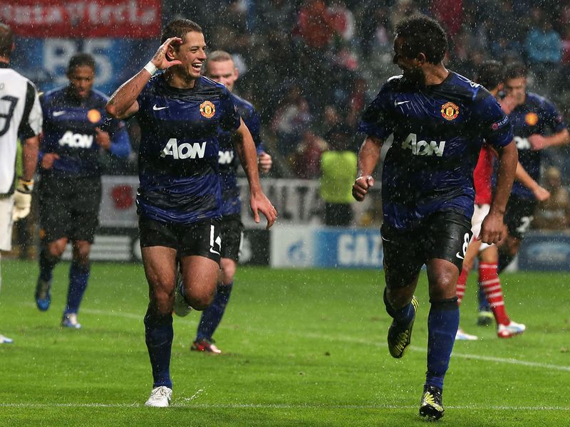 Javier Hernandez celebrates the third goal as United overcome a difficult start to ease to victory over Braga.
