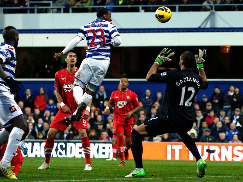 QPR hit back against the Saints early in the second half, Junior Hoilett leaps to head home from a Adel Taarabt cross.
