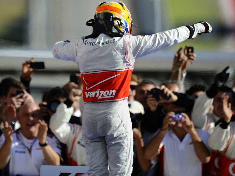 Lewis Hamilton celebrates