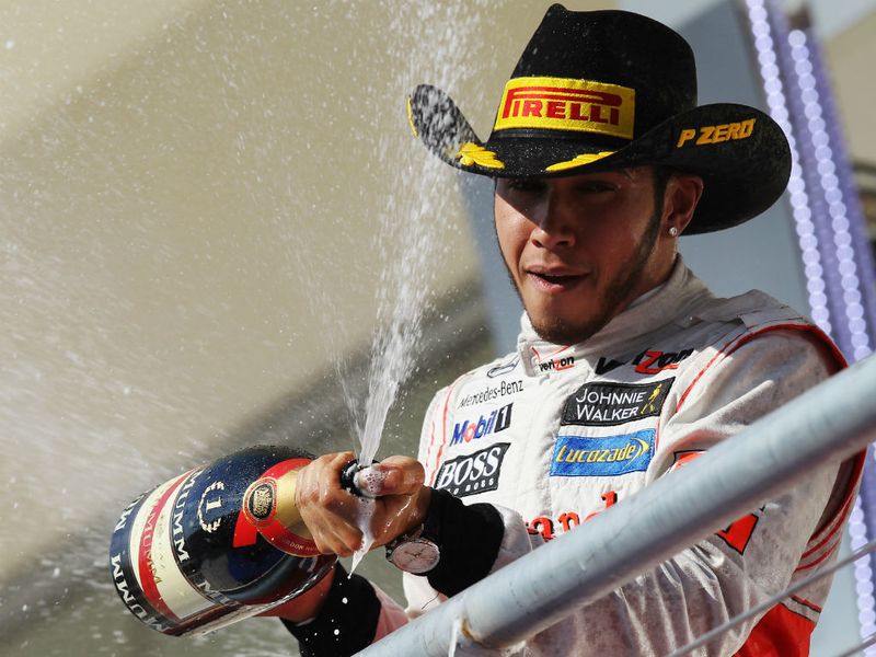 Hamilton the race winner in Texas - complete with Stetson