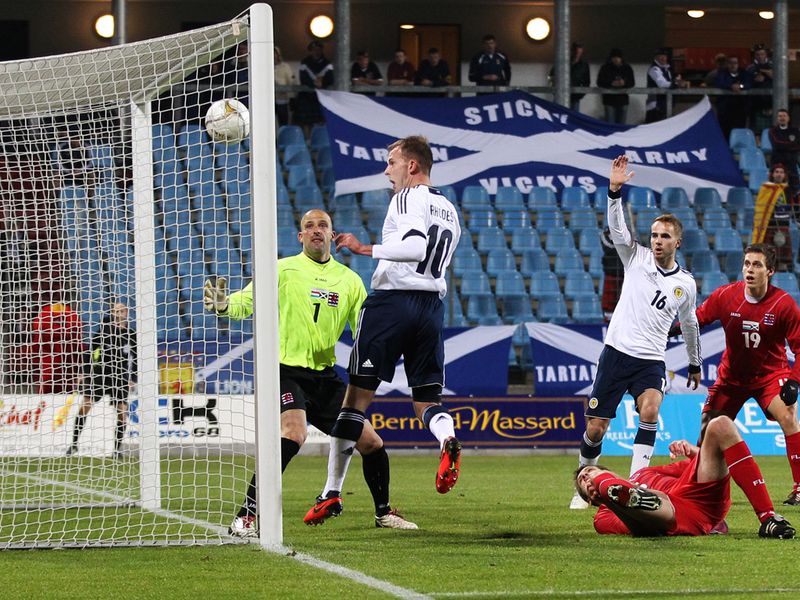 Jordan Rhodes heads home a scruffy goal to give the Scots an early lead