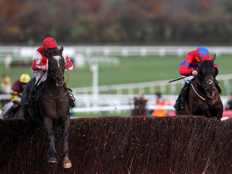 Monbeg Dude (left) won the Henrietta Knight Handicap Chase at 25/1