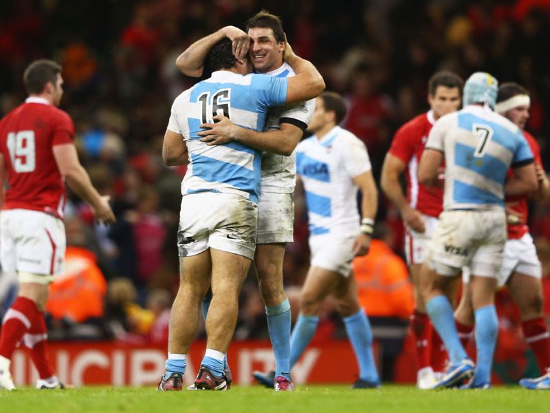 Agustin Creevy gets a hug as the Pumas secure a famous win