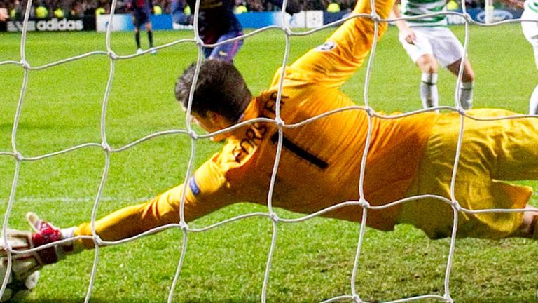 Fraser Forster: In action during Celtic's 2-1 victory over Barcelona