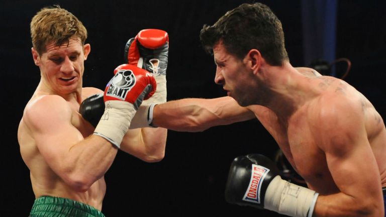 Darren Barker: lands a right hand on Kerry Hope (Photographer credit: www.leighdawneyphotography.com)