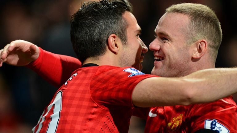 Goals by Robin van Persie and Wayne Rooney have steered United to the top of the Premier League