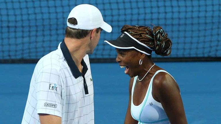 Venus Williams enjoying her Hopman Cup mixed doubles win with John Isner