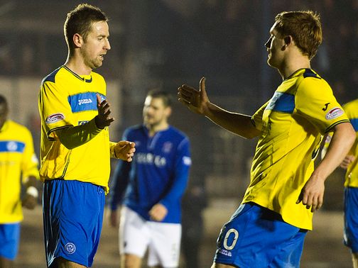 MacLean (left) celebrates his goal for St Johnstone