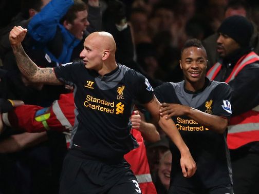 Jonjo Shelvey celebrates Liverpool's winner